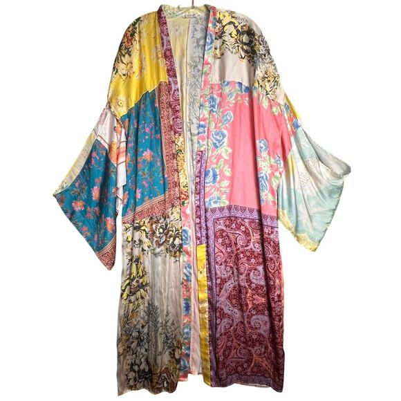 Free People Patchwork Love Robe Kimono Duster Western Boho Coverup Festival M/L - Picture 1 of 16